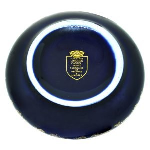 Limoges Porselen Şekerlik Damgalı 10cm 4 Limoges Porselenleri (1771-) - Limoges Porselen Şekerlik - Kenarları altın yaldız süslemeli, mavi renkte, ortası figür sahneli - Limoges Damgalı - Çap: 95mm -2-