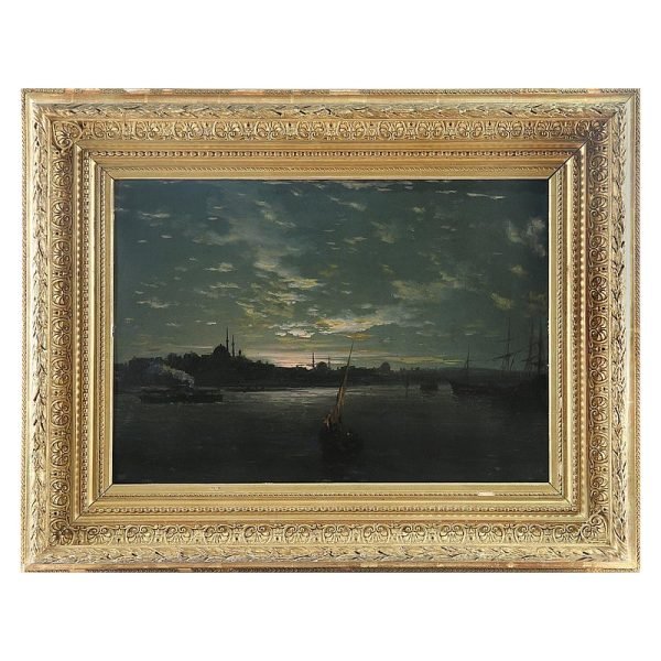 Mıgırdiç Civanyan (1848-1906) - Ermeni Osmanlı Ressam - Teneke Üzerine Yağlıboya Tablo - "Ay Işığında İstanbul" - İmzalı - 'Givanian' - 37.00 x 50.00 cm