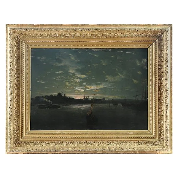 Mıgırdiç Civanyan (1848-1906) - Ermeni Osmanlı Ressam - Teneke Üzerine Yağlıboya Tablo - "Ay Işığında İstanbul" - İmzalı - 'Givanian' - 37.00 x 50.00 cm