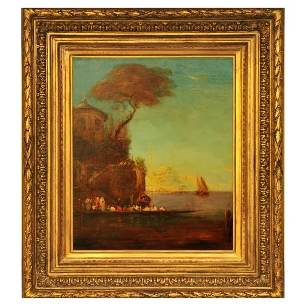 Alfred August Felix BACHMANN (1863-1956) - Alman Oryantalist Ressam - Tuval Üzerine Yağlıboya Tablo" - Boğazda Kayık" - İmzalı - 65.00 x 54.00 cm