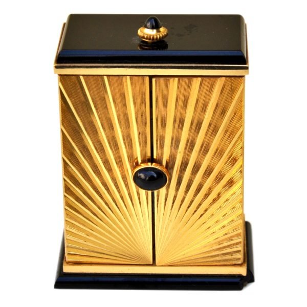 Cartier Les Must de Cartier Masa Saati - 1989 - Kasa No: 03365 - Alarmlı, Altın Kaplama Pirinç ve Akik Taşı - ETA 926301, quartz - 57(Y) x 43(G) x 29(D) mm -2-