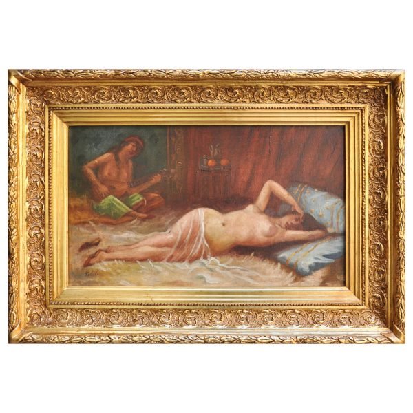Celile Hikmet (1880-1956) - Türk Kadın Ressam - Tuval Üzerine Yağlıboya Tablo - "Nü Kadın" - İmzalı (sol alt) - 'Celile' - 36.00 x 60.00 cm