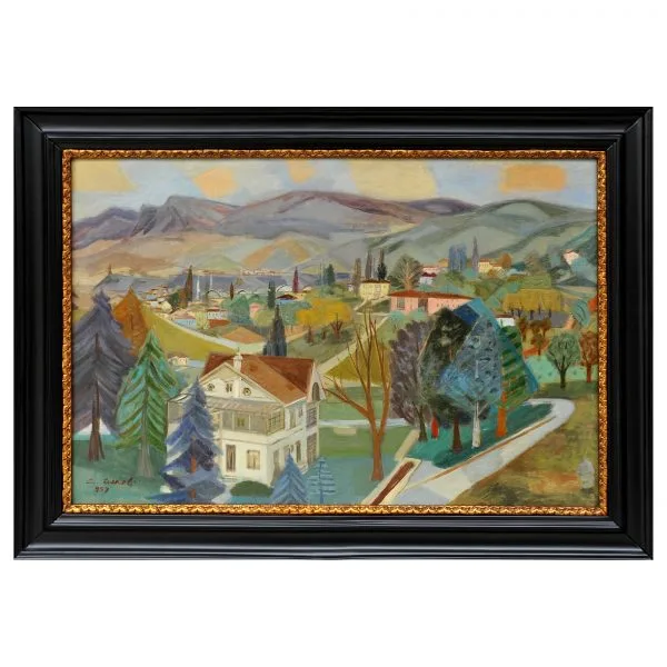 Cevat Dereli - (1900-1989) - Tuval Üzerine Yağlıboya Tablo - "Bursa" - İmzalı ve Tarihli (sol alt) - 'C. Dereli 957' (1957) - 75.00 x 110.00 cm
