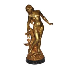 Edouard DROUOT (1859-1945) - Fransız Heykeltıraş - Bronz Heykel - "Venüs" - İmzalı 'E. Drouot' - 86.00 cm (+5cm mermer kaide) - 30.00 cm (Çap)