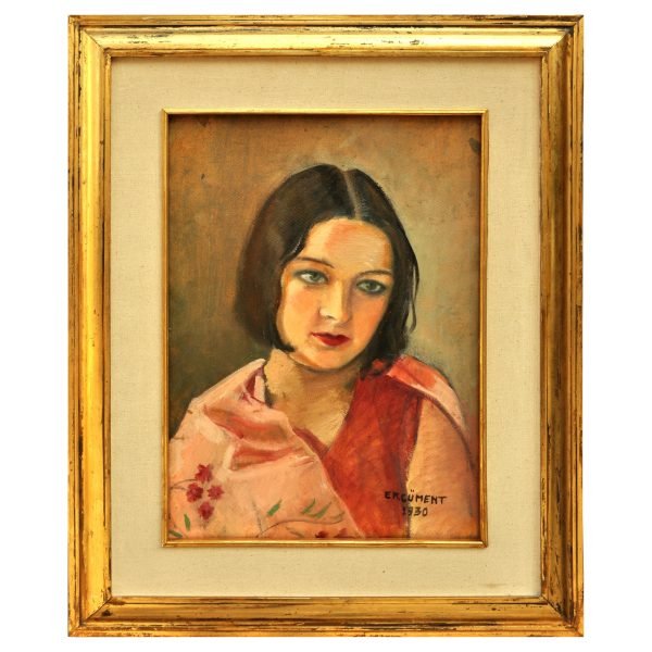 Ercüment Kalmık (1909-1971) - Türk Ressam - Mukavva Üzerine Yağlıboya Tablo - "Küçük Kız" - İmzalı ve Tarihli (sağ alt) - 'ERCÜMENT 1930' - 46.00 x 34.00 cm