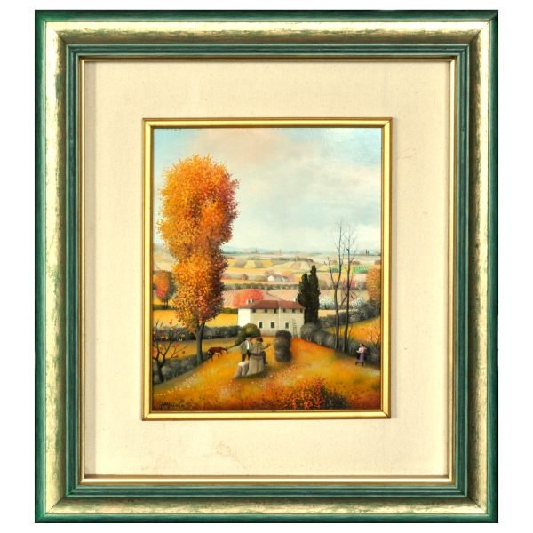 Francesco Maiolo (1940-) İtalyan Ressam - Tuval Karışık Teknik Tablo - Çiftlik Peyzaj - İmzalı 'Maiolo' - 30.00 x 25.00 cm