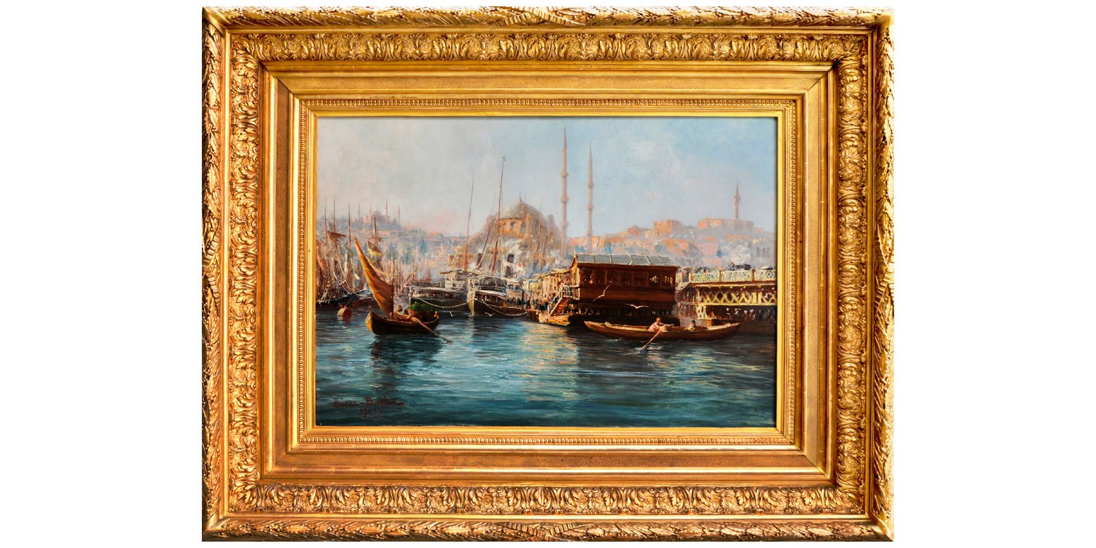 François Léon Prieur Bardin "Galata Köprüsü ve Yeni Cami" TÜYB 62x92cm