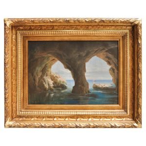 Hoca Ali Rıza (1858-1930) - Türk Asker Ressam - Tuval Üzerine Yağlıboya Tablo - "Deniz Mağarası" - İmzalı ve Tarihli (sol alt) 'Ali Riza 1921' - 34 x 46 cm