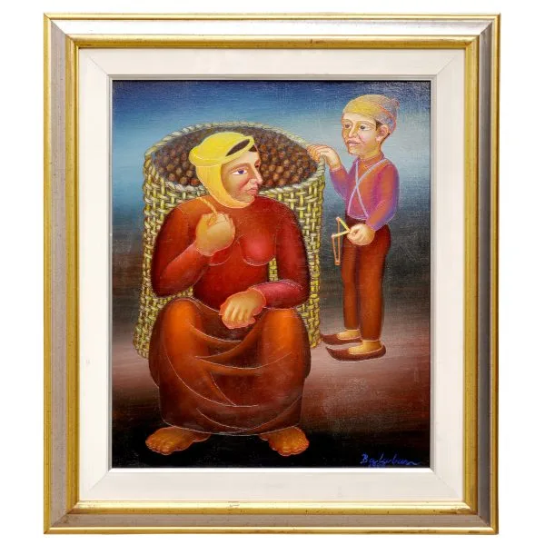 İbrahim Balaban (1921-2019) - Türk Ressam - Tuval Üzerine Yağlıboya Tablo - "Anne ve Çocuk" - İmzalı ve Tarihli (sağ alt) 'Balaban 1995' - 50.00 x 40.00 cm