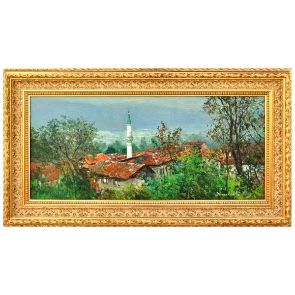 ildar Ahmet Veli (1961-) - Rus Ressam - Tuval Üzerine Yağlıboya Tablo - "Bursa" - İmzalı ve Tarihli (sağ alt) 'ahmet veli 18' (2018) - 40.00 x 90.00 cm