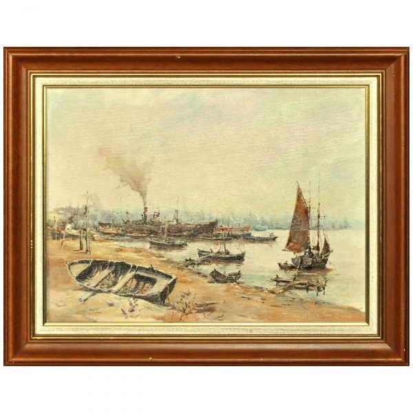 Ivan Georgiev | Иван Георгиев (1933-2008) Bulgar Ressam - Tuval Üzeri Yağlıboya Tablo - "Balıkçılar" - İmzalı ve Tarihli 'Георгиев 2000' - 30.00 x 40.00 cm