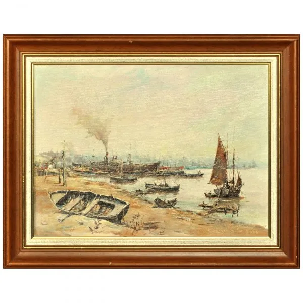 Ivan Georgiev | Иван Георгиев (1933-2008) Bulgar Ressam - Tuval Üzeri Yağlıboya Tablo - "Balıkçılar" - İmzalı ve Tarihli 'Георгиев 2000' - 30.00 x 40.00 cm