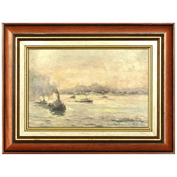 Ivan Georgiev | Иван Георгиев (1933-2008) Bulgar Ressam - Tuval Üzeri Yağlıboya Tablo - "Boğaz" - İmzalı ve Tarihli 'Георгиев 2000' - 30.00 x 40.00 cm