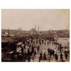 Sebah Joaillier Galata Köprüsü Fotoğrafı - Albümin Baskı Fotoğraf - 1880'li yıllar - Negatiften İmzalı - 27 x 21 cm