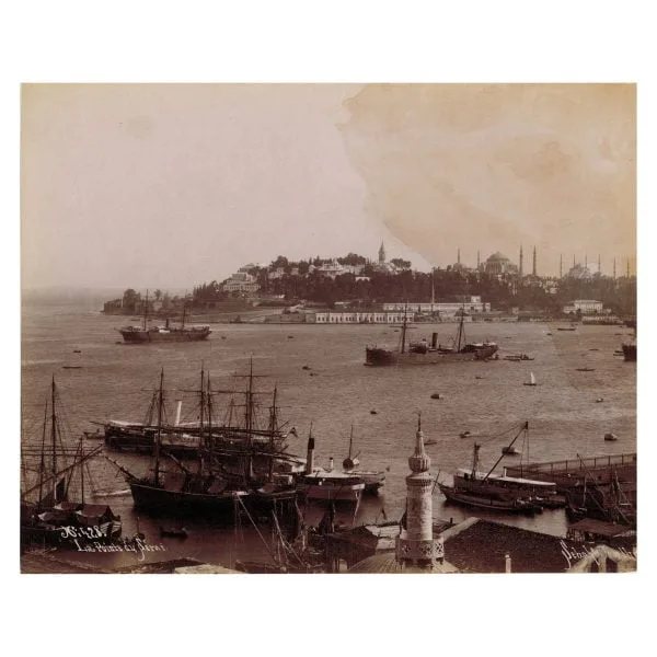 Sebah Joaillier Tophane'den Sarayburnu Fotoğrafı - Albümin Baskı Fotoğraf - 1880'li yıllar - Negatiften İmzalı - 27 x 21 cm