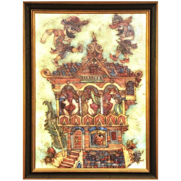 Nuri Abaç (1926-2008) - Türk Ressam - Tuval Üzerine Yağlıboya Tablo - "Karagözün Konağı" - İmzalı ve Tarihli (sağ alt) 'ABAÇ.978' - 114.00 x 79.00 cm