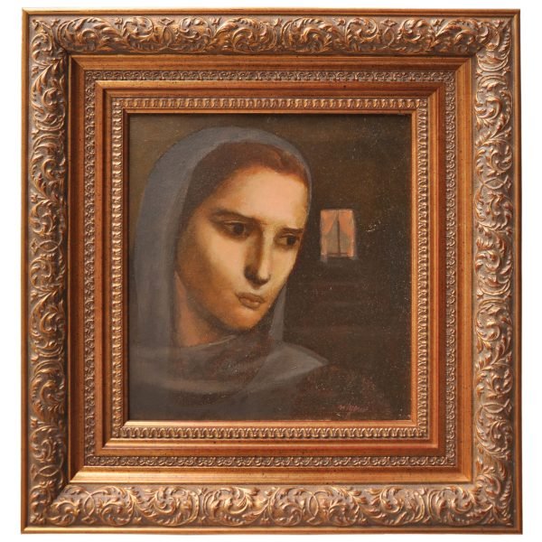 Nuri İyem (1915-2005) - Türk Ressam - Tuval Üzerine Yağlıboya Tablo - "Anadolulu Kadın" - İmzalı (sağ alt) 'n iyem' - 30.00 x 28.00 cm