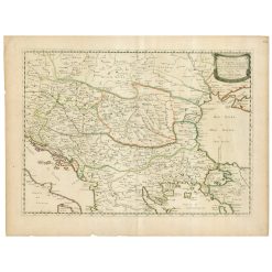 Harita Türk İmparatorluğunun Avrupa'daki Kuzey Batı Bölümü (Septentrionale Turquie) - Philippe De La Rue - Paris 1651 - Elle Boyama - 46 x 62 cm (Harita)
