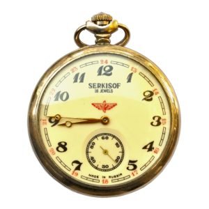 Serkisof Demiryolu Cep Saati - Molnija Chelyabinsk - Elle Kurmalı, 18 jewels - Çap: 50mm, Kasa Seri No: #004492 - Üretim Yılı: 1965-1997 Kondisyon: Çok İyi -1-