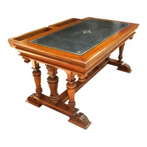 Fransız Çalışma Masası 19.yy Masif Ceviz 150cm 10 Fransız Çalışma Masası - Bureau Plat - 19. yüzyıl - Masif Ceviz - İki Çekmeceli - Üstü Siyah Deri Kaplama - 150(G) x 85(D) x 75(Y) cm -4-