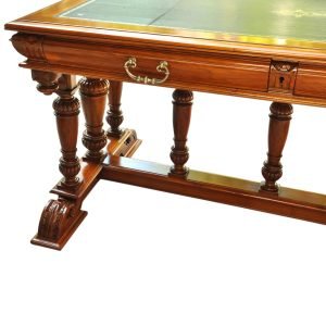 Fransız Çalışma Masası 19.yy Masif Ceviz 150cm 11 Fransız Çalışma Masası - Bureau Plat - 19. yüzyıl - Masif Ceviz - İki Çekmeceli - Üstü Siyah Deri Kaplama - 150(G) x 85(D) x 75(Y) cm -5-