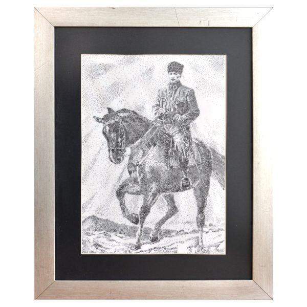 Figen Kaya (1959-) - Türk Kadın Ressam - Kağıt Üzeri Noktalama Tablo - "Atatürk" - İmzasız - 25.00 x 17.00 cm -1-