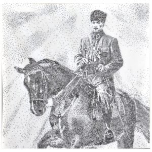 Figen Kaya 'Atatürk' Tablo KğÜN 25x17cm 5 Figen Kaya (1959-) - Türk Kadın Ressam - Kağıt Üzeri Noktalama Tablo -