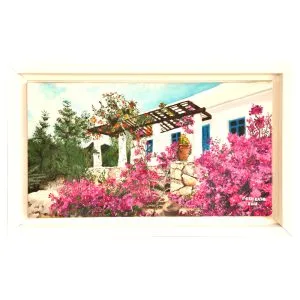 Figen Kaya (1959-) - Türk Kadın Ressam - Tuval Üzeri Yağlıboya Tablo - "Bodrum Evi" - İmzalı ve Tarihli (sağ alt) 'FİGEN KAYA 2007' - 22 x 40 cm