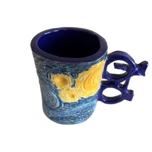 Stardust Ceramics - Van Gogh On Bike - Decorative Ceramic Mug - Edisyon 1/1 - Tamamı El Yapımı Seramik Dekoratif Ürün - Parlak Sır Yüzey - D: 7 - H: 9 cm -2-