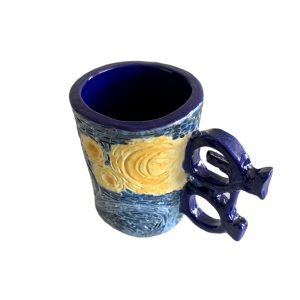 Stardust Ceramics - Van Gogh On Bike - Decorative Ceramic Mug - Edisyon 1/1 - Tamamı El Yapımı Seramik Dekoratif Ürün - Parlak Sır Yüzey - D: 7 - H: 9 cm -3-