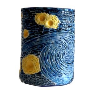 Stardust Ceramics - Van Gogh On Bike - Decorative Ceramic Mug - Edisyon 1/1 - Tamamı El Yapımı Seramik Dekoratif Ürün - Parlak Sır Yüzey - D: 7 - H: 9 cm -4-