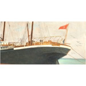 Amedeo Merello 'Gülcemal Vapuru' Tablo KpÜYB 50x70cm 9 Amedeo Merello - İtalyan Ressam - Kontrplak Üzeri Yağlıboya Tablo -