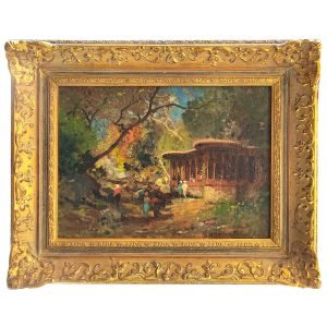 Fabius Brest - Fransız Oryantalist Ressam - Ahşap Üzeri Yağlıboya Tablo - "Orman Köşkü" - İmzalı (sağ alt) 'Fabius Brest' - 21.50 x 29.00 cm -1-