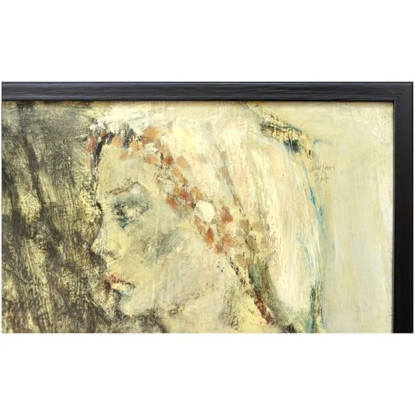 Burhan UYGUR (1940-1992) - Türk Ressam - Tuval Üzerine Yağlıboya Tablo - "Eşi Vesile Uygur" - İmzalı ve Tarihli - 'burhan 977' (1977) - 66.00 x 35.50 cm -2-