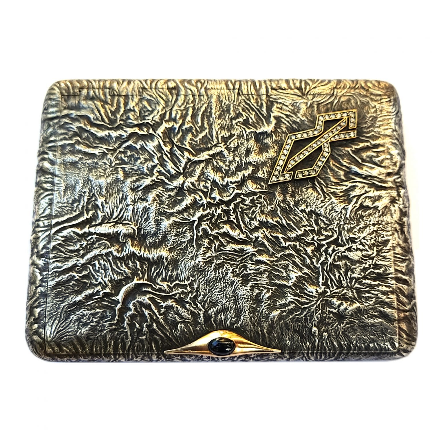 Rus Gümüş Samorodok Sigara Tabakası - Iosif Marshak damgalı 'I.МАРШАКЪ' - Ağaç Gövdesi Doku - 84 Zolotnik 875 Ayar -295 gr - 125x97x22mm -1-