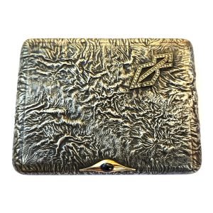 Rus Gümüş Samorodok Sigara Tabakası - Iosif Marshak damgalı 'I.МАРШАКЪ' - Ağaç Gövdesi Doku - 84 Zolotnik 875 Ayar -295 gr - 125x97x22mm -1-