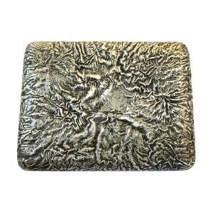 Rus Gümüş Samorodok Sigara Tabakası - Iosif Marshak damgalı 'I.МАРШАКЪ' - Ağaç Gövdesi Doku - 84 Zolotnik 875 Ayar -295 gr - 125x97x22mm -2-