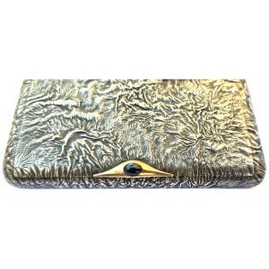 Rus Gümüş Samorodok Sigara Tabakası - Iosif Marshak damgalı 'I.МАРШАКЪ' - Ağaç Gövdesi Doku - 84 Zolotnik 875 Ayar -295 gr - 125x97x22mm -4-