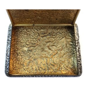 Rus Gümüş Samorodok Sigara Tabakası - Iosif Marshak damgalı 'I.МАРШАКЪ' - Ağaç Gövdesi Doku - 84 Zolotnik 875 Ayar -295 gr - 125x97x22mm -5-