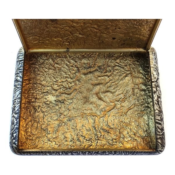 Rus Gümüş Samorodok Sigara Tabakası - Iosif Marshak damgalı 'I.МАРШАКЪ' - Ağaç Gövdesi Doku - 84 Zolotnik 875 Ayar -295 gr - 125x97x22mm -5-