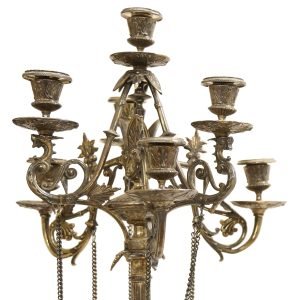 Susse Frères 19.yy Fransız Çift Şamdan Bronz Gümüş 80cm 8 Susse Frères 19.yy Fransız Çift Şamdan - Bronz üzerine Gümüş - Ampir Stil - 7 Mumluklu - 3 Aslan Ayağı Taban - Aplike Dekorlu- 80(Y) cm -2-