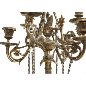 Susse Frères 19.yy Fransız Çift Şamdan Bronz Gümüş 80cm 9 Susse Frères 19.yy Fransız Çift Şamdan - Bronz üzerine Gümüş - Ampir Stil - 7 Mumluklu - 3 Aslan Ayağı Taban - Aplike Dekorlu- 80(Y) cm -3-