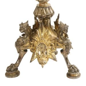 Susse Frères 19.yy Fransız Çift Şamdan Bronz Gümüş 80cm 11 Susse Frères 19.yy Fransız Çift Şamdan - Bronz üzerine Gümüş - Ampir Stil - 7 Mumluklu - 3 Aslan Ayağı Taban - Aplike Dekorlu- 80(Y) cm -5-