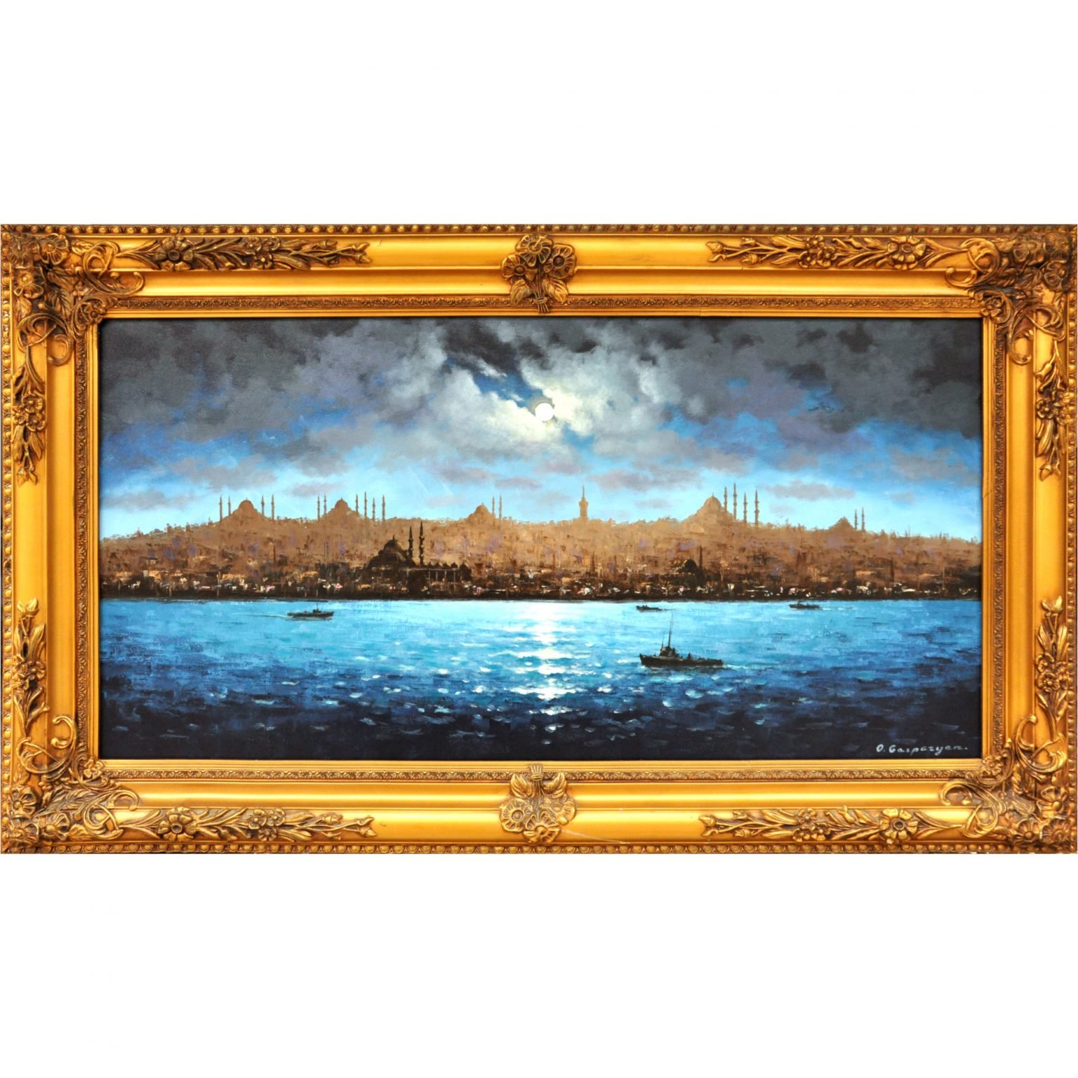 Gasparyan - Ermeni Ressam - "Ay Işığında İstanbul" - İmzalı ve Tarihli 'O. Gasparyan - Tuval Üzerine Yağlıboya - 50.00 x 100.00 cm -1-