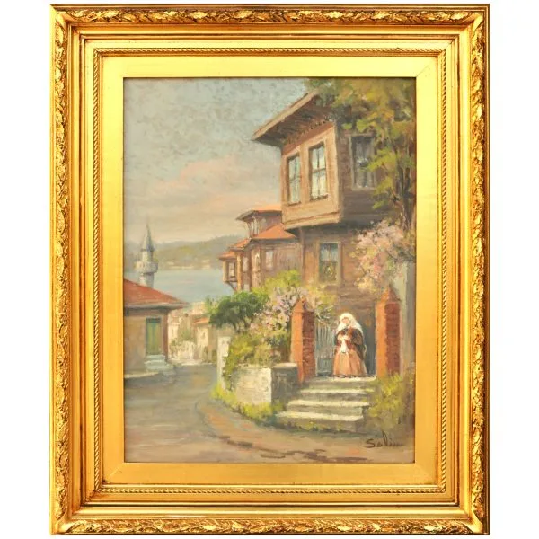 Salim Özüdoğru (1927-) - "Cumbalı Ev" - İmzalı (sağ alt) 'Salim' - Tuval Üzerine Yağlıboya - 70.00 x 53.00 cm