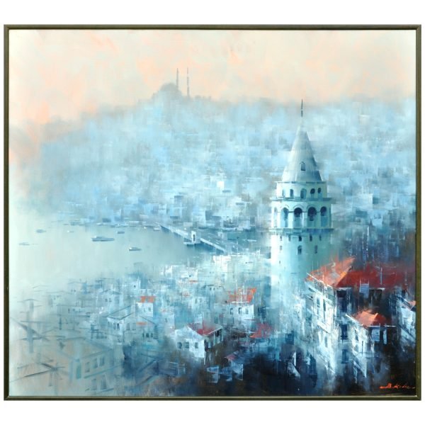 Bülent Kılıç - Türk ressam - Galatadan - İmzalı 'B. KILIÇ' (sağ alt) - Tuval Üzerine Yağlıboya - 90.00 x 100.00 cm