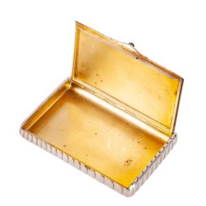 Faberge Rus Gümüş Altın Sigara Tabakası - Karl Faberge St. Petersburg damgalı, içi altın kaplama, açma butonu kabaşon safir taşlı, 84 zolotnik - 155 gr - 102x72x11 mm -3-