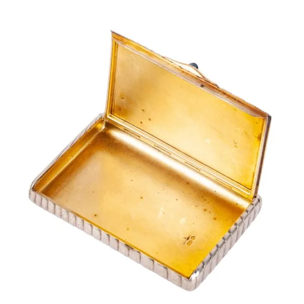 Faberge Rus Gümüş Altın Sigara Tabakası - Karl Faberge St. Petersburg damgalı, içi altın kaplama, açma butonu kabaşon safir taşlı, 84 zolotnik - 155 gr - 102x72x11 mm -3-