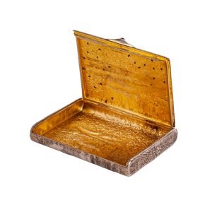 Sazikov Rus Gümüş Samorodok Sigara Tabakası - Sazikov Moskova damgalı, içi gümüş üzeri altın, açma butonu kabaşon yakut taşlı, 84 zolotnik - 205 gr - 102x85x17 mm -5-