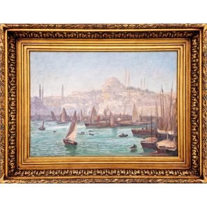 Georg Macco - Alman Oryantalist Ressam - Haliç - İmzalı 'G. Macco' (sağ alt) - Tuval Üzerine Yağlıboya - 34.00 x 48.00 cm -1-